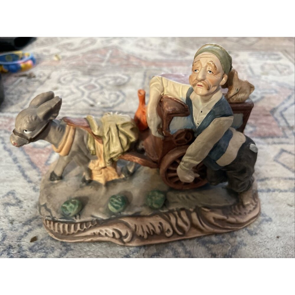 VINTAGE PORTUGUESE FIGURINE HAND MADE Farmer With Donkey Made In PORTUGAL Rare